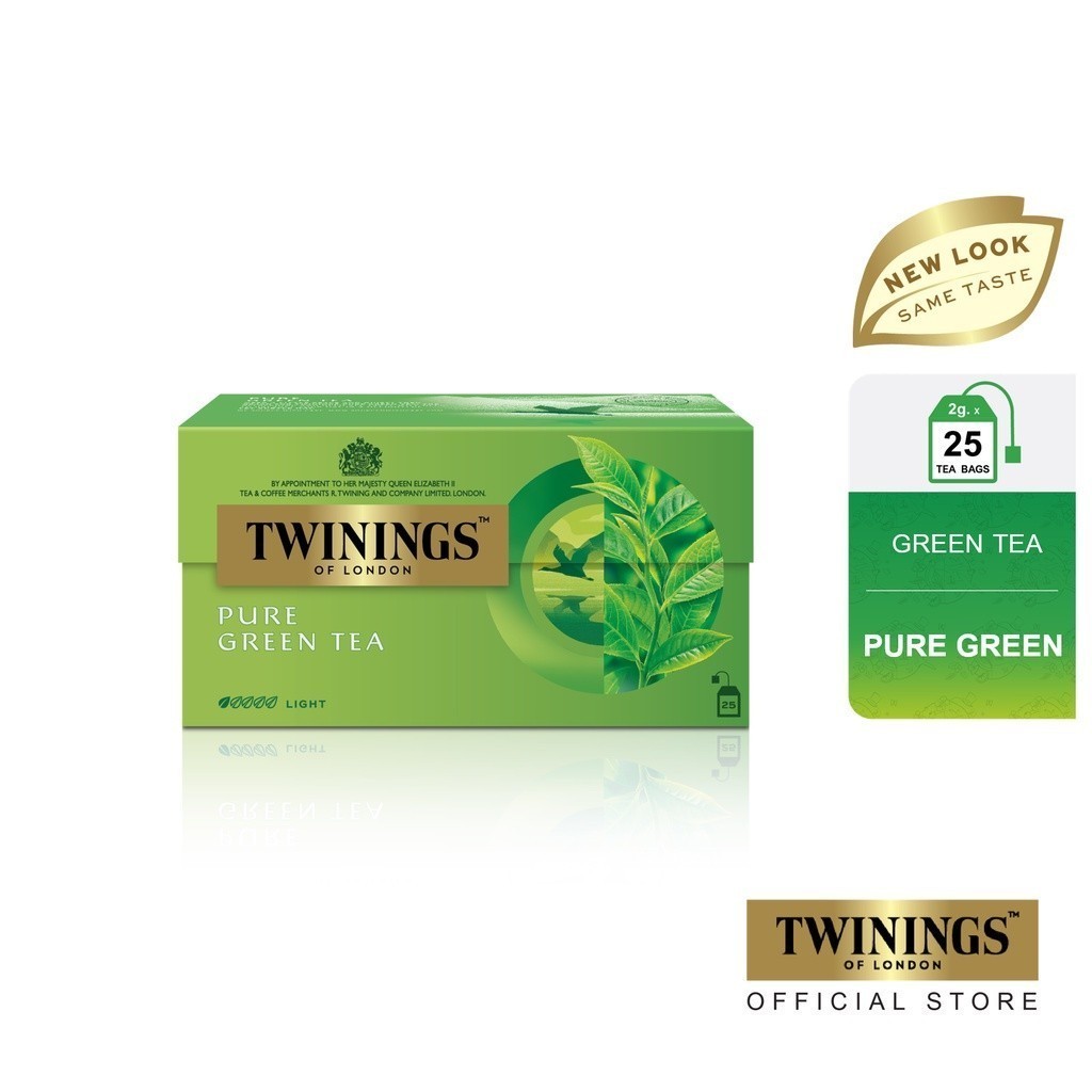 ทไวนิงส์ ชาเขียว เพียว กรีนที ชนิดซอง 2 กรัม แพ็ค 25 ซอง Twinings Pure Green Tea 2 g  Pack 25 Tea Bags
