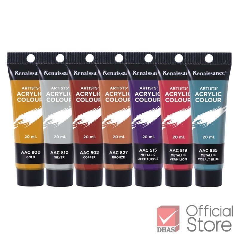 Renaissance สีอะคริลิค 20 มล. สีเมทัลลิก (Metallic) 7 เฉดสี จำนวน 1 หลอด