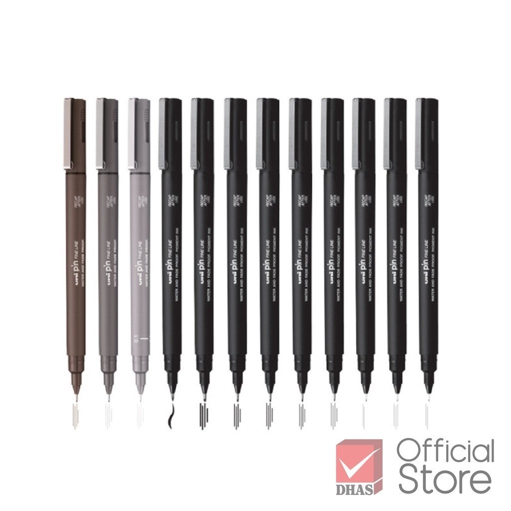 Uni ปากกา ปากกาตัดเส้น หัวเข็ม PIN 0.03 - 0.8 & Brush จำนวน 1 ด้าม
