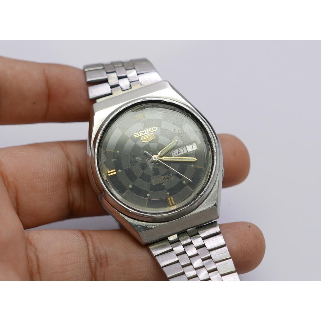 นาฬิกา Vintage มือสองญี่ปุ่น Seiko5 ระบบ Automatic 6309 890A ผู้ชาย หน้าดำ 36มม เสียต้องล้างเครื่อง ขายตามสภาพ