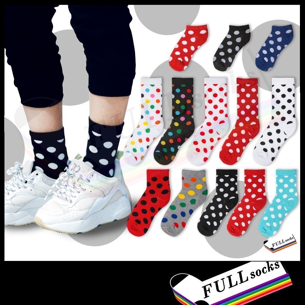 ถุงเท้า ลายจุด หลากสี ขนาด Free Size Polka dots Socks