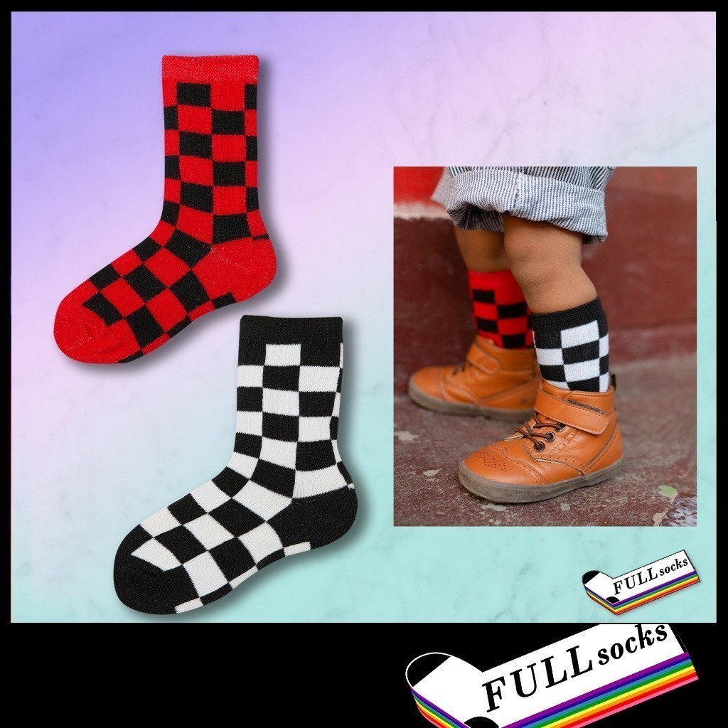 ถุงเท้าเด็ก ลาย ตาราง หมากรุก 3-6 ปี Chess Baby Socks