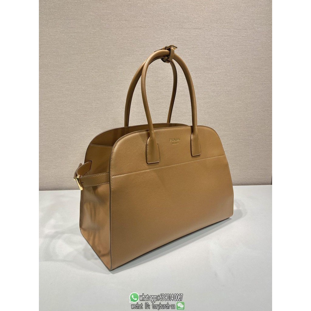 1BG508 Prada saffiano shell shoulder open tote shopper handbag plain resort beach bag