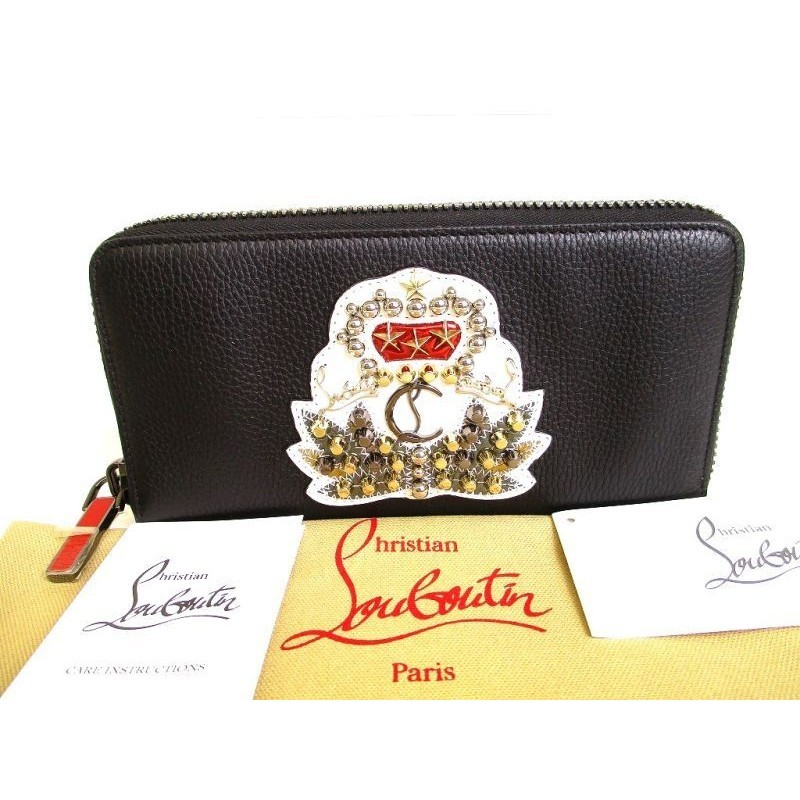 Authentic Christian Louboutin Panettone Black Leather Round Zip Wallet #9284  Pre-owned