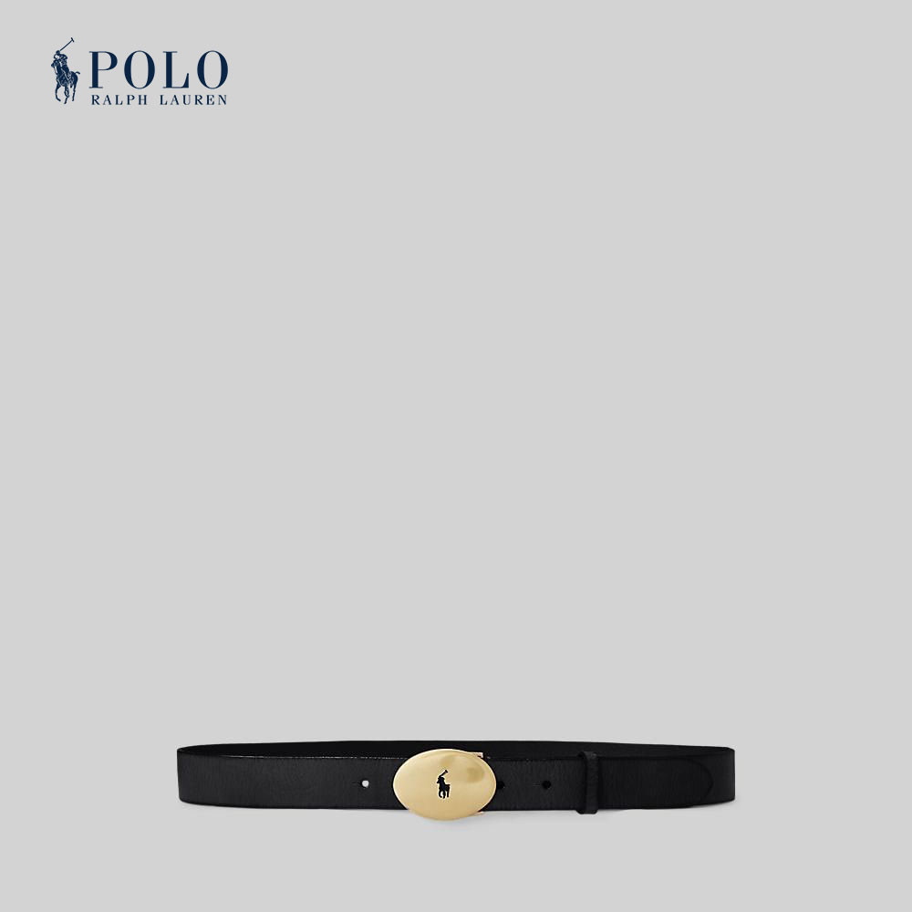 Polo Ralph Lauren เข็มขัดผู้หญิง Belt-Polo ID Oval-Buckle Vachetta Belt รุ่น WAPOBLT09M20081 สีดำ