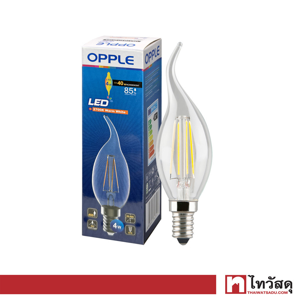 OPPLE หลอด LED Filament Candle E14 4W Warm White รุ่น EF35E14-4WFILAWWCTTR