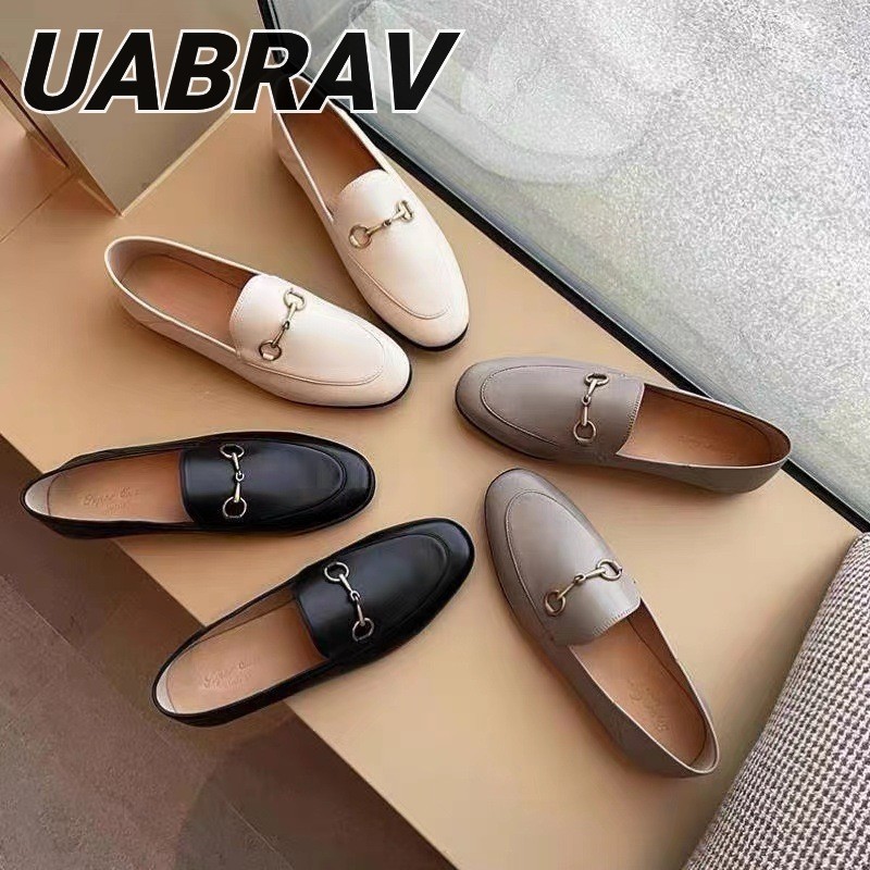 UABRAV.รองเท้าโลฟเฟอร์หนัง ส้นแบน แบบสวม สไตล์อังกฤษ สําหรับผู้หญิง(ขนาด:35-40)