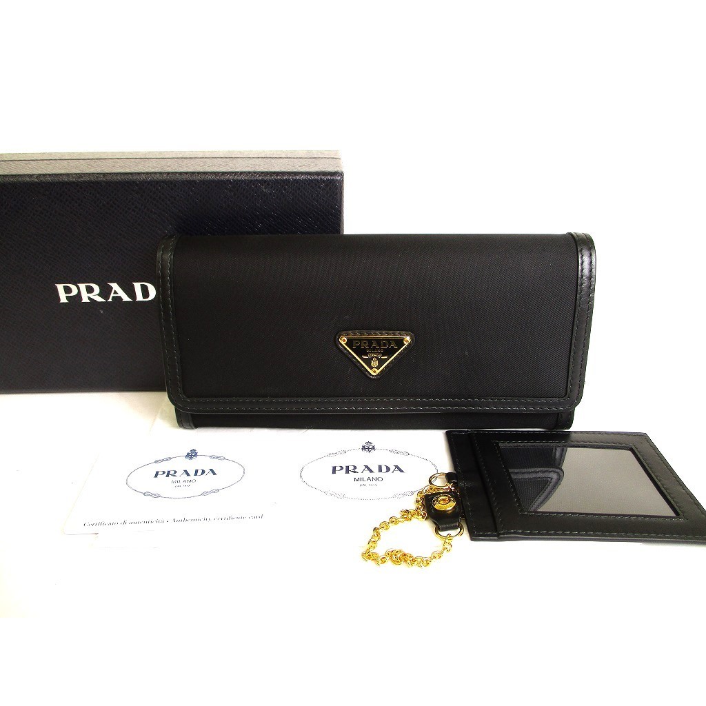 Authentic PRADA Black Nylon and Leather Bifold Long Wallet Purse #9801  Pre-owned