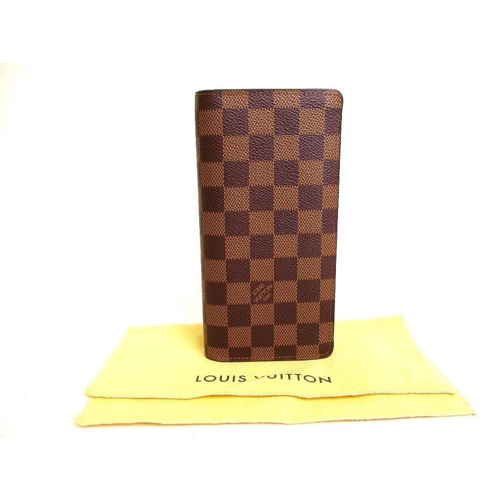 Authentic LOUIS VUITTON Damier Brown Leather Long Wallet Portefeuille Brazza #9879  Pre-owned