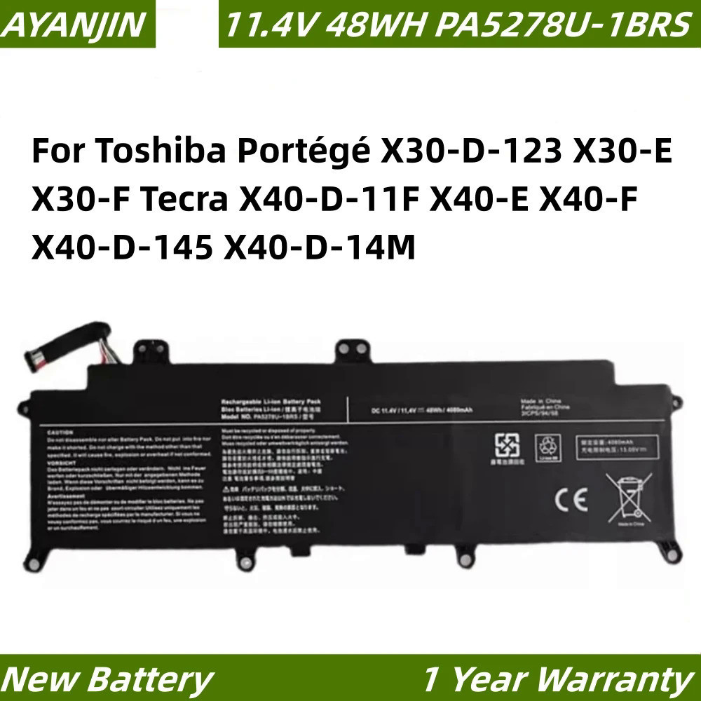 PA5278U-1BRS 11.4V 48WH แบตเตอรี่แล็ปท็อปสำหรับ Toshiba Portégé X30-D-123 X30-E X30-F Tecra X40-E X40-F X40-D-145 X40-D-