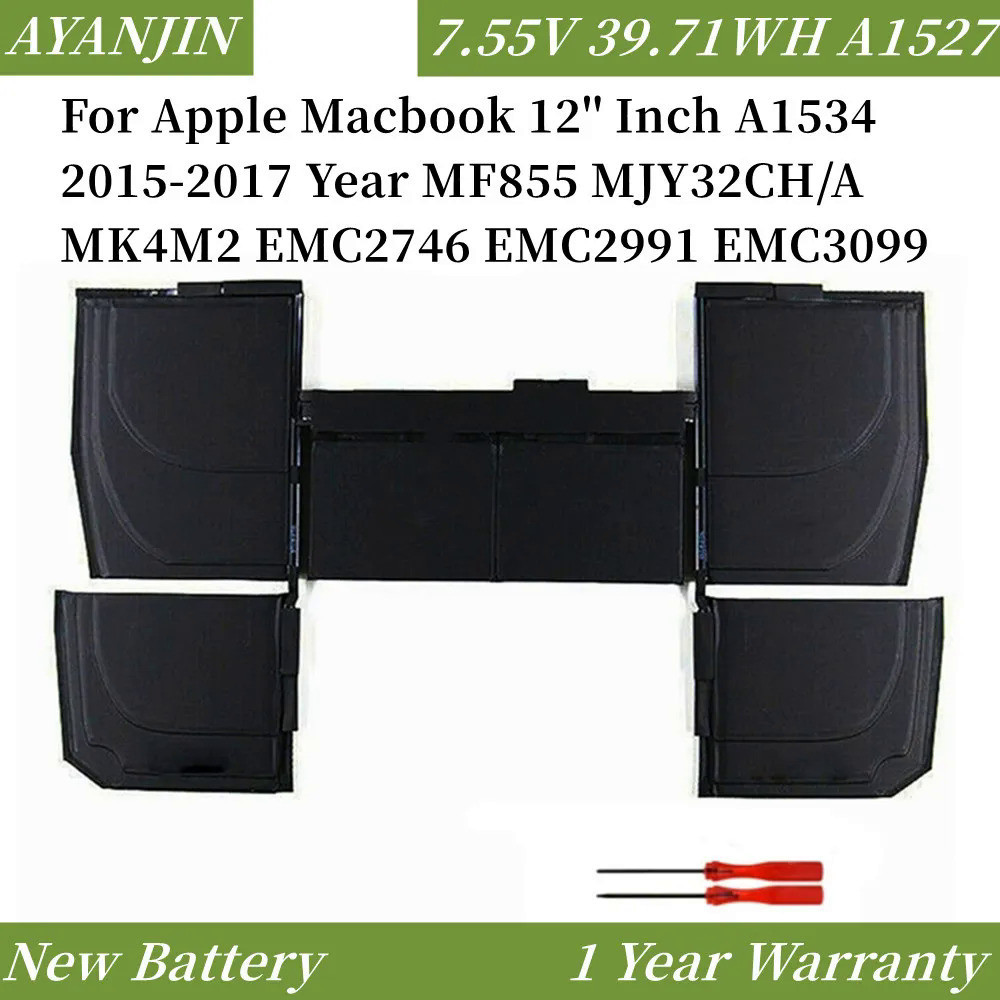 39.71WH A1527 A1705 Laptop Battery for Apple Macbook pro 12" A1534 2015 2016 2017 year MF855 MJY32CH