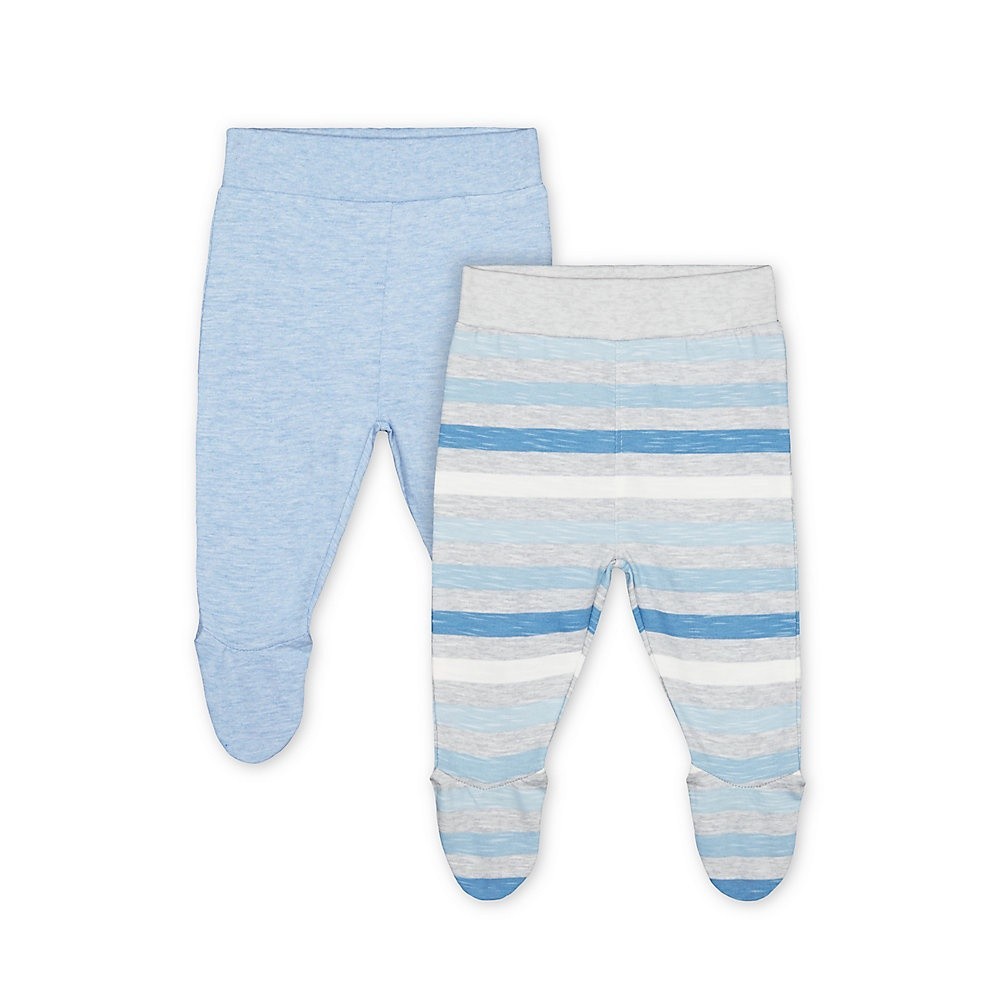 Mothercare my first blue and stripe leggings with feet - 2 pack VA063 กางเกงเลกกิ้งคลุมเท้า
