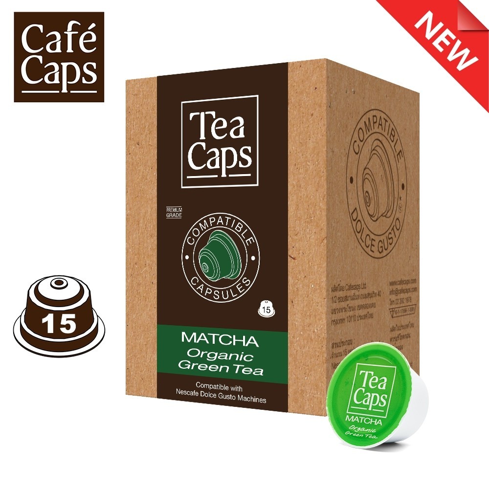 Dolce Gusto Compatible Matcha Organic Capsule - Cafecaps (1 Box X 15 Caps) | แคปซูลชาเขียวมัทฉะ ไม่ผสมน้ำตาล ครีมเทียม