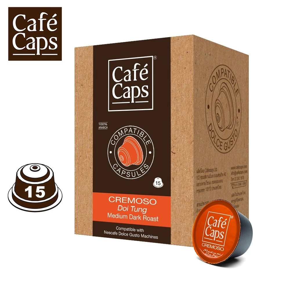 Dolce Gusto Compatible Coffee Capsule Cremoso (Doi Tung) - Cafecaps (1 Box X 15 Caps) | กาแฟแคปซูล อิตาเลียน