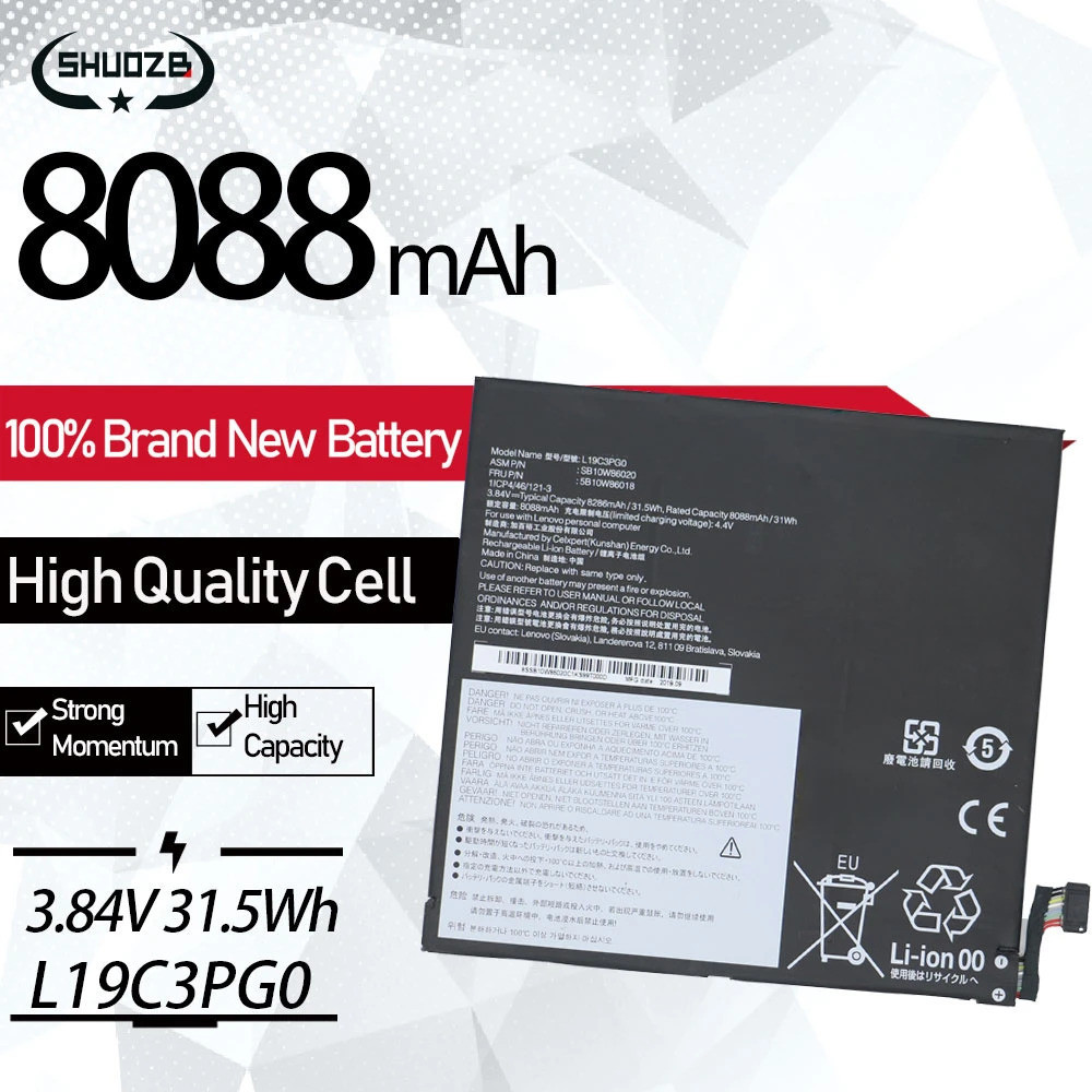 Laptop Battery L19M3PG0 L19C3PG0 For Lenovo SB10W86020 SB10W86018 SB10W86019 SB10W86021 3.84V 31.5WH