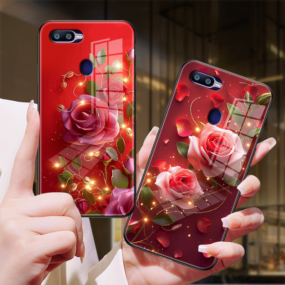 กุหลาบเรืองแสง เคส กระจก oppo F9 pro A96 A95 A94 A93 A92 A83 A77 S A76 A74 A72 F5 F7 F19 F15 F11 F19 pro F11 pro h3f1057