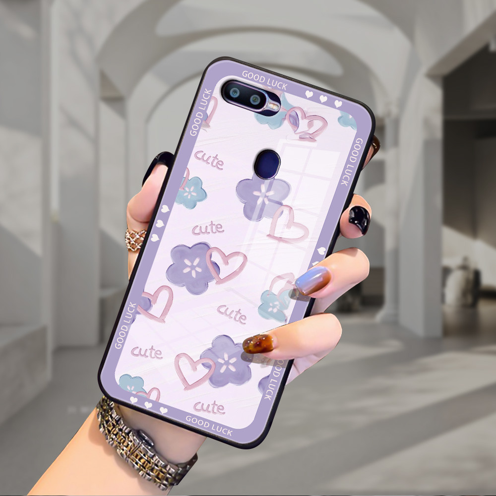 ดอกไม้สีม่วง เคส กระจก oppo F9 pro A96 A95 A94 A93 A92 A83 A77 S A76 A74 A72 F5 F7 F19 F15 F11 F19 pro F11 pro h3f1501