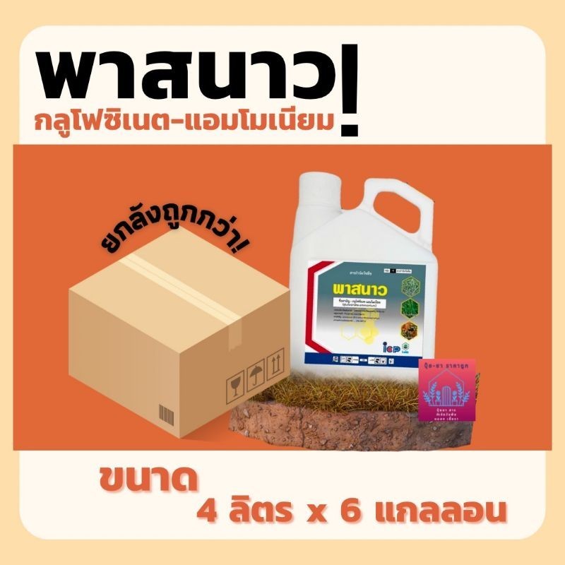 พาสนาว ขนาด 4 ลิตร (ยกลัง6แกลลอน) สารกลูโฟซิเนต-แอมโมเนียม ยากำจัดวัชพืชประเภทใบกว้าง ใบแคบ