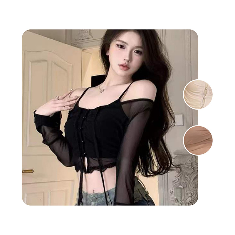 เสื้อครอป แขนยาว ซีทรู ผ้าโปร่ง มีให้เลือก 3 สี Freesize