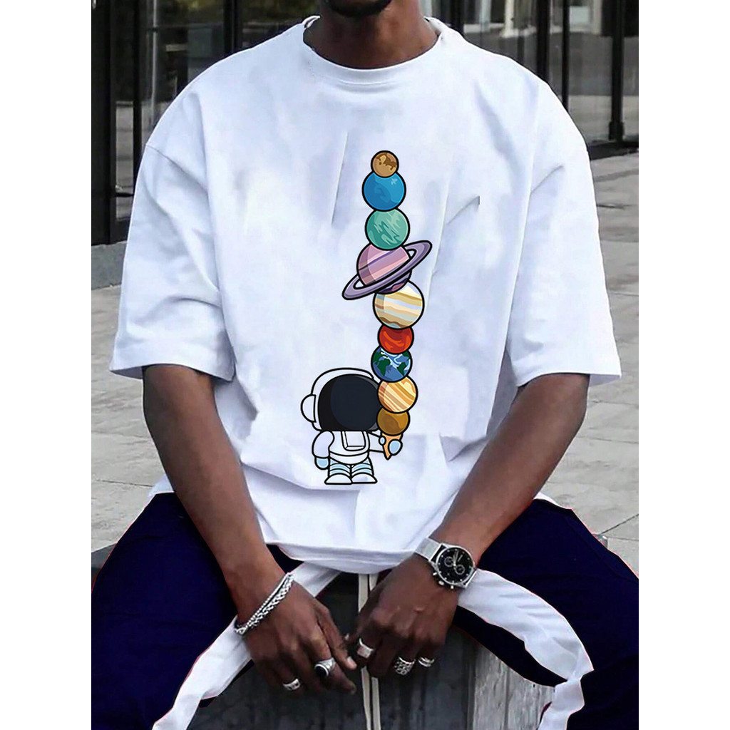 【COD】New Design Mens T-Shirt Astronaut Printing t Shirt Round Neck Fashion Clothing Man Tee Tops Cot