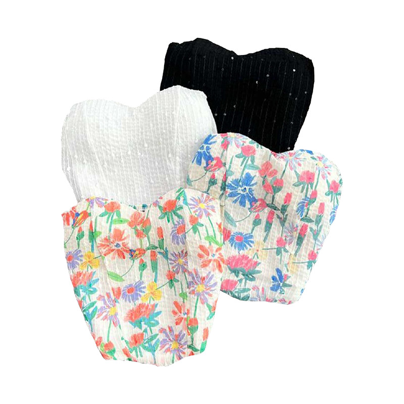 เสื้อเกาะอกเเฟชั่น เเขนกุดลายดอกไม้ มีให้เลือก 4 สี Free size