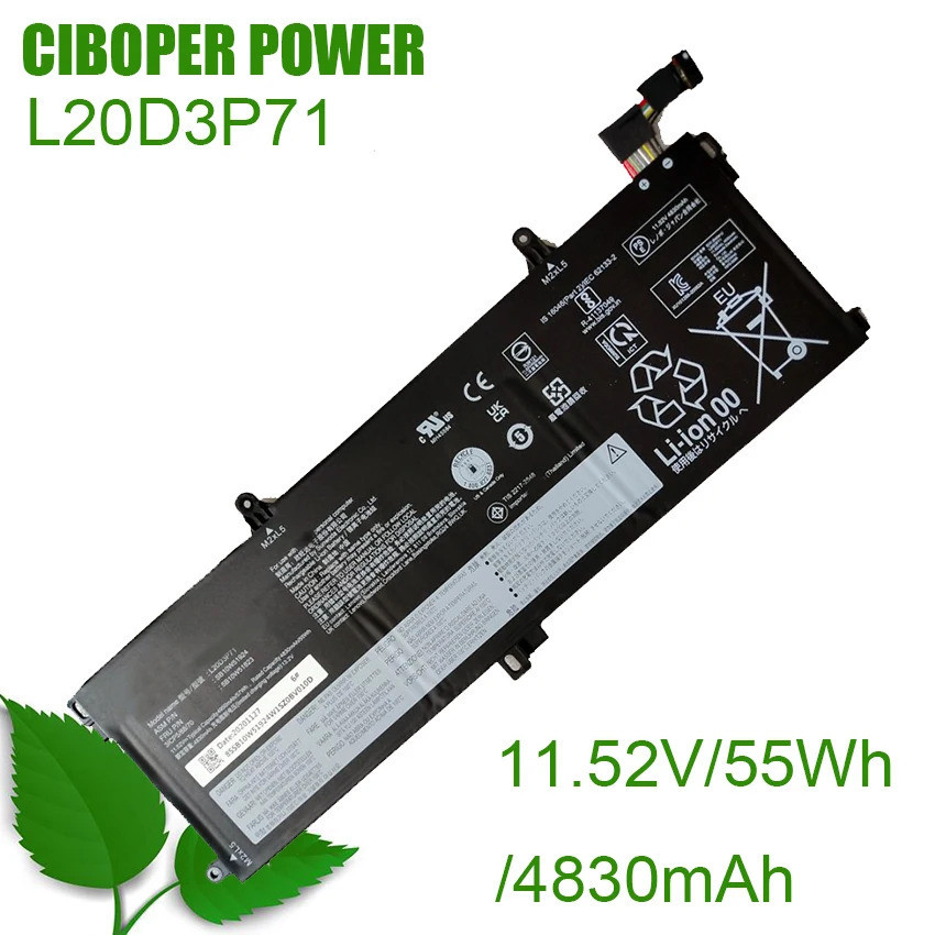 CP แบตเตอรี่แล็ปท็อปของแท้ L20D3P71 11.52V/55Wh/4830MAh สำหรับ L20D3P71 SB10W51924แบตเตอรี่โน้ตบุ๊ค 
