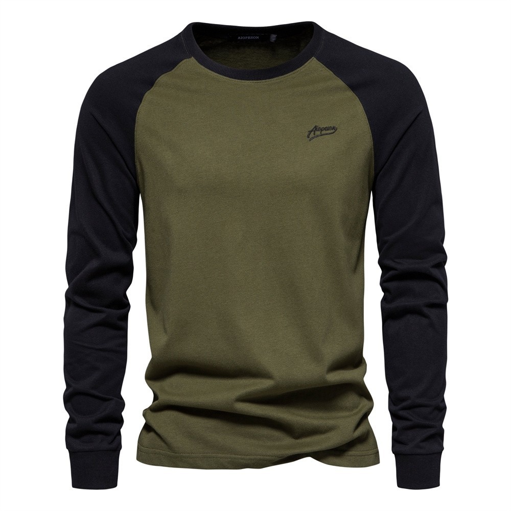 【COD】AIOPESON Men's T-shirts 100 Cotton Long Sleeve O-neck Pactwork Casual T shirts for Men New Spri