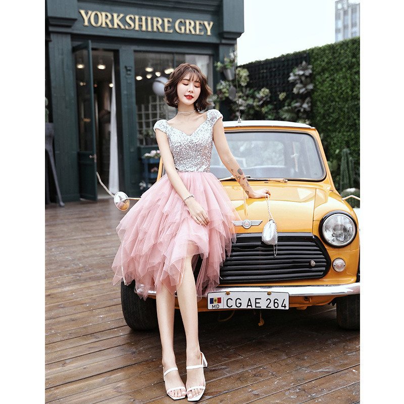 Pink little evening dress female temperament short banquet dress birthday dress