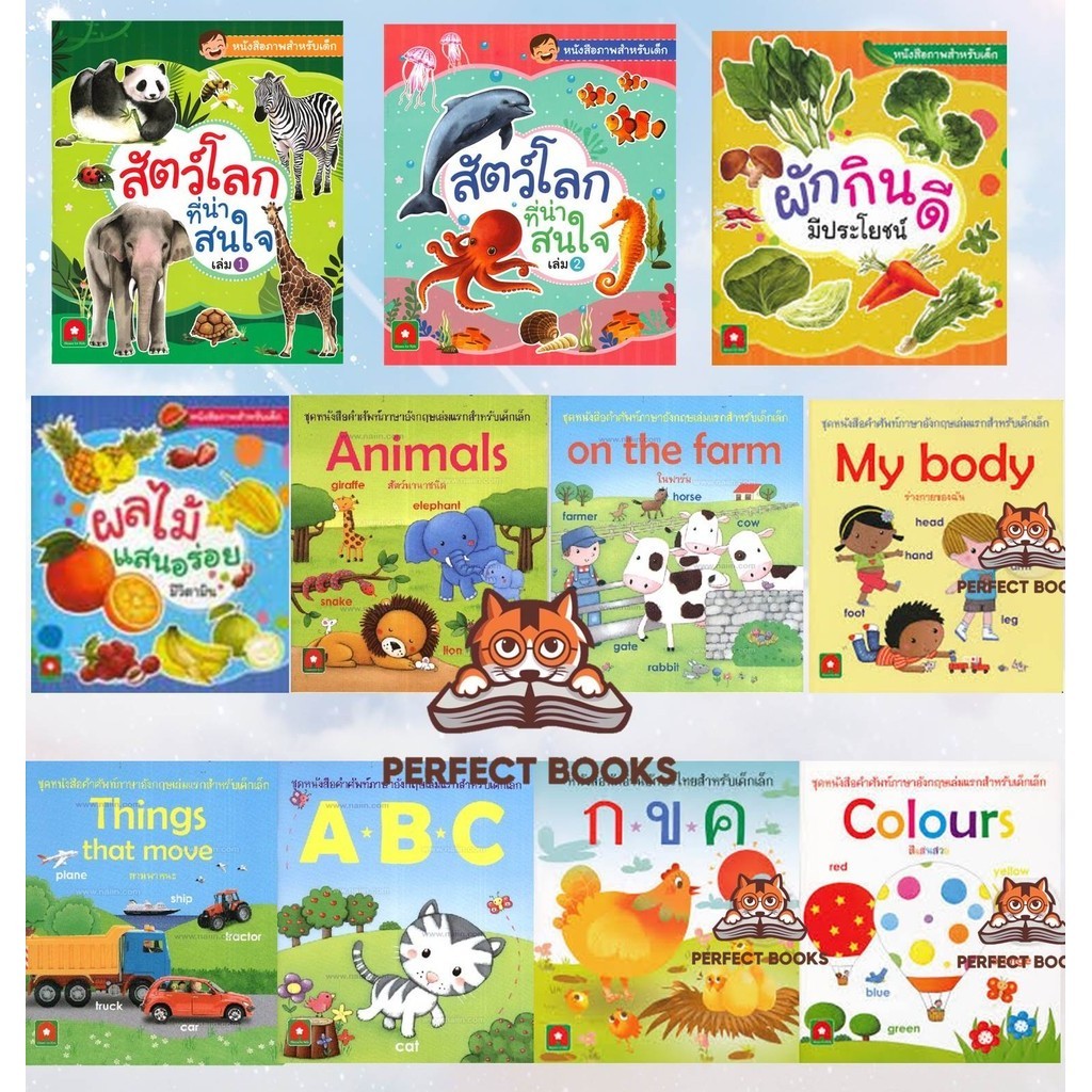 หนังสือ สัตว์โลกที่น่าสนใจ เล่ม 1 คำศัพท์ ผักกินดีมีประโยชน์ ผลไม้ กขค ABC สี ชุดหนังสือภาพสำหรับเด็ก : BK03set3