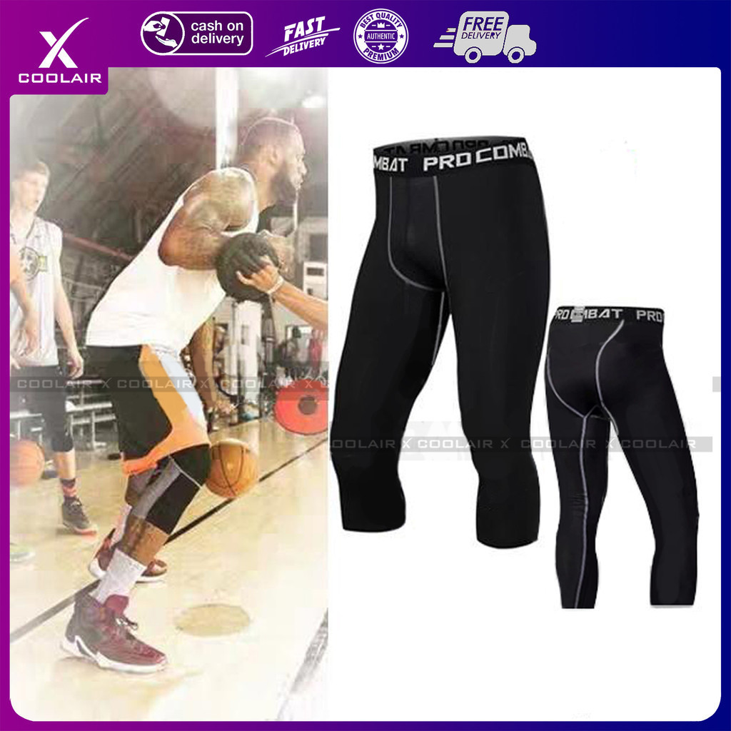 【COD】Factory Outlet，COOLAIR 3/4 Compression Leggings Cropped trousers Mans Tights Fitness pants High