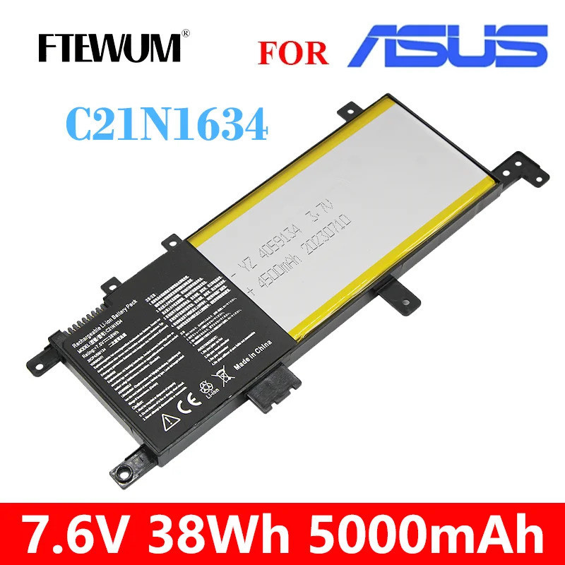 FTEWUM แบตเตอรี่แล็ปท็อป2เซลล์ C21N1634 7.6V 5000MAh 38Wh สำหรับ ASUS A580U X580U X580B FL5900L R542
