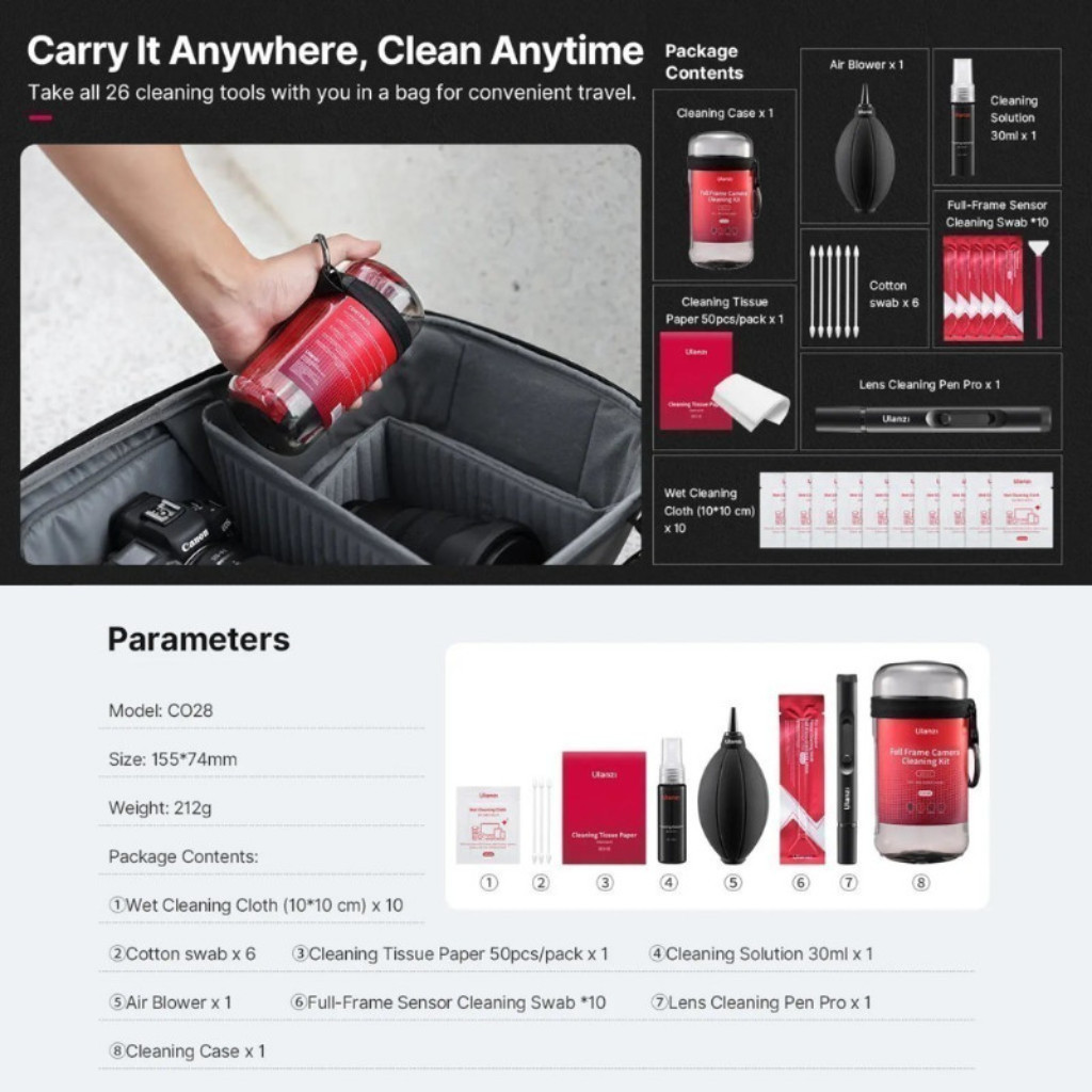 Ulanzi CO28 Camera Cleaning Kit ชุดทำความสะอาดกล้อง FULL FRAME DSLR Mirrorless เช็ดสะอาด ไม่ทิ้งคราบ