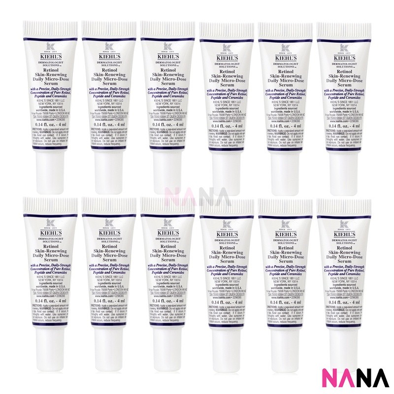 Kiehl’s Retinol Skin-Renewing Daily Micro-Dose Serum 4ml x12 เรตินอลเซรั่มลดเลือนริ้วรอย ช่วยให้ผิวแลดูอ่อนเยาว์ 4 มล. x 12 ชิ้น