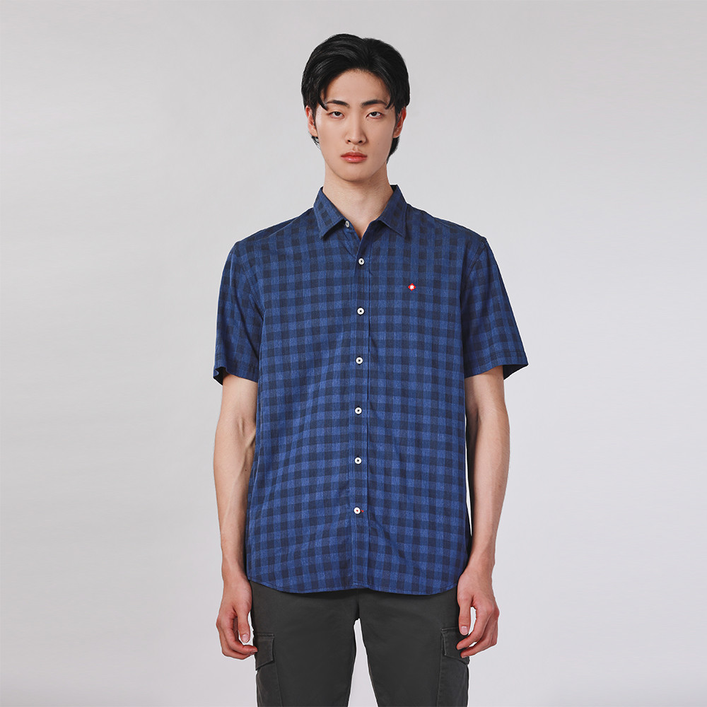 John Henry เสื้อเชิ้ตผู้ชายแขนสั้น ทรงเข้ารูป รุ่น JH F324MSSSM27 - สีกรมท่า