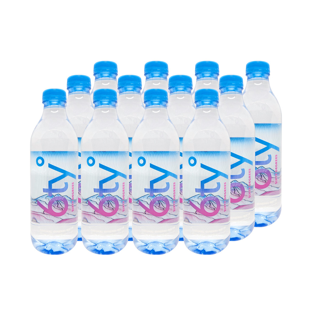 HomePro ซิกตี้ดีกรี น้ำแร่ธรรมชาติ 100% 520 มล. แพ็ก 12 ขวด