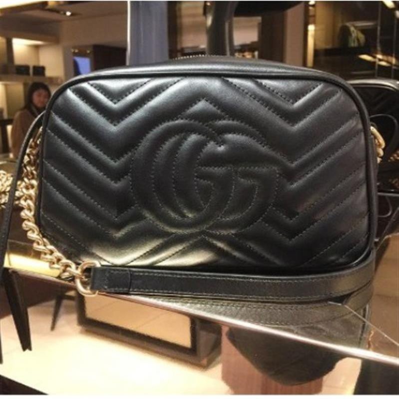 [ของแท้มือสอง] กระเป๋ากล้อง GUCCI GG Marmont 447632 กระเป๋ากล้อง DISCO ขนาดเล็ก 24CM สีดำในสต็อก