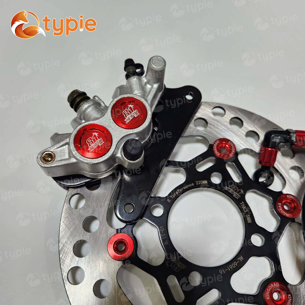 ปั๊มล่าง ZERN81 2พอท สีแดง + จานจูปีเตอร์ ดำหมุดแดง + สายเบรคZERN81 สีดำแดง หัว90 เวฟ110i / เวฟ125ปล