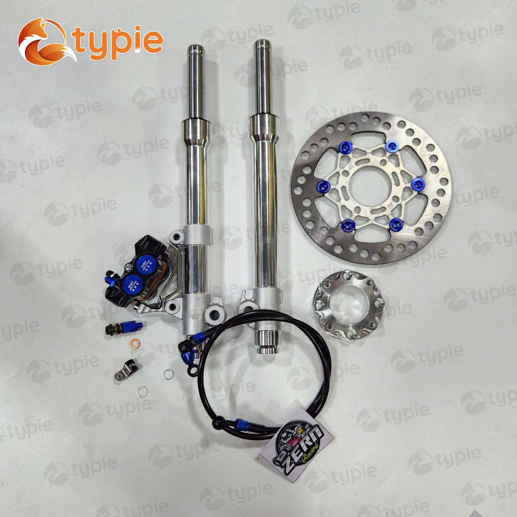 กระบอกกลึง + แกน เวฟ125R + สายเบรคหัวฟันเฟืองสีดำตัดน้ำเงิน + จานZERN81 เงินหมุดน้ำเงิน + สเปเซอร์สีเงิน +  ปั๊มCNC7 ดำห