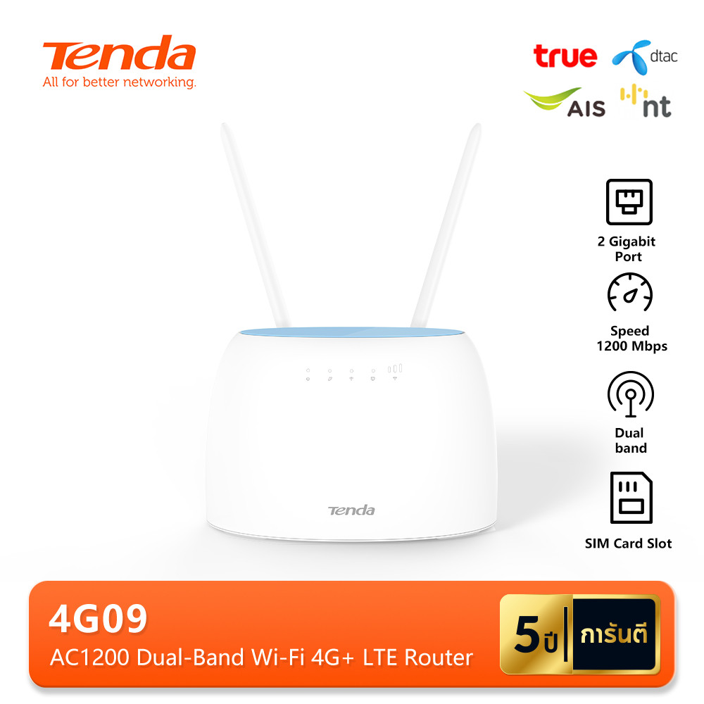 Tenda 4G09 เราเตอร์ใส่ซิม AC1200 Wireless Dual Band 4G+ CAT6 Router Wifi รองรับ 4G ทุกเครือข่าย รองร