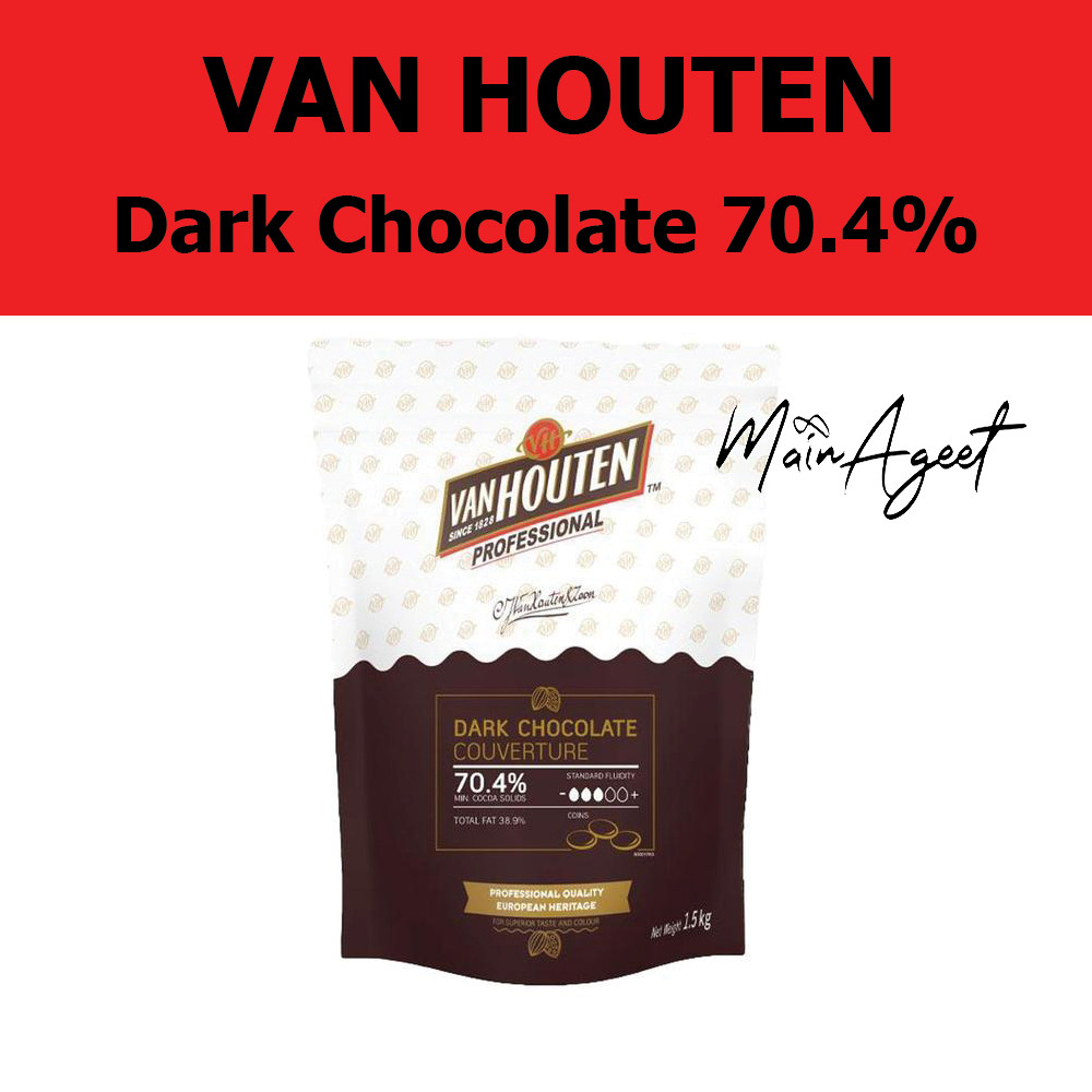 [ลด30%ในVDO] Van Houten Dark 70.4% Chocolate Couverture ดาร์กช็อคโกแลต ขนาด 1.5 kg.