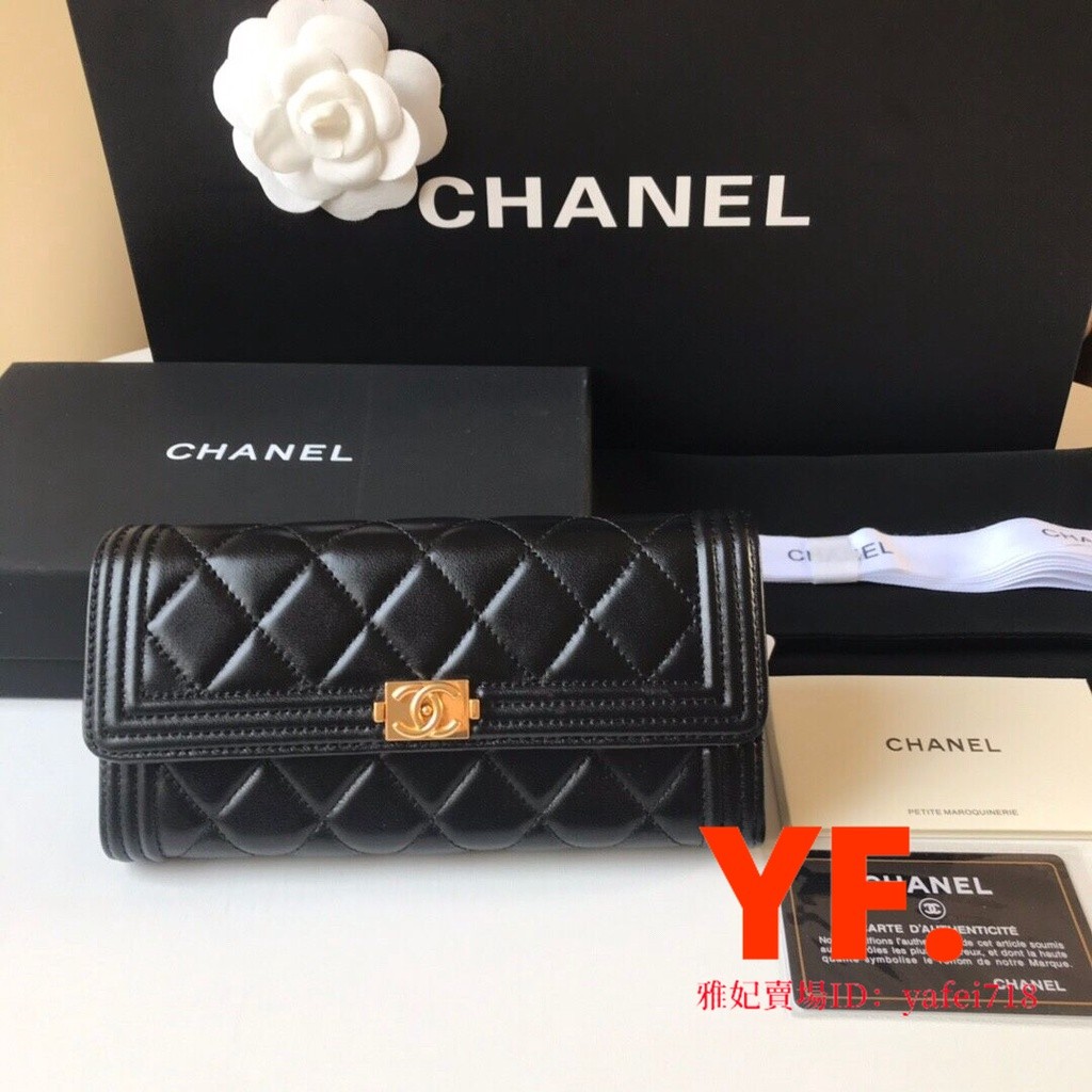 มือสอง] CHANEL A80286 ซองเล็ก BOY long clip flap bag กระเป๋าคลัทช์แบบพลิกกระเป๋าสตางค์กระเป๋าสตางค์ก