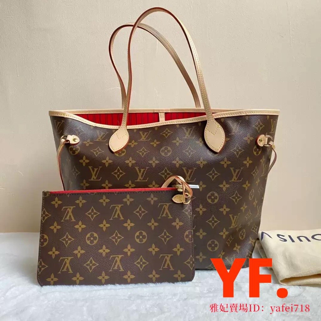 มือสอง] LV M41177 Neverfull ขนาดกลาง classic presbyopic mother-in-law bag/shopping bag/tote bag/hand