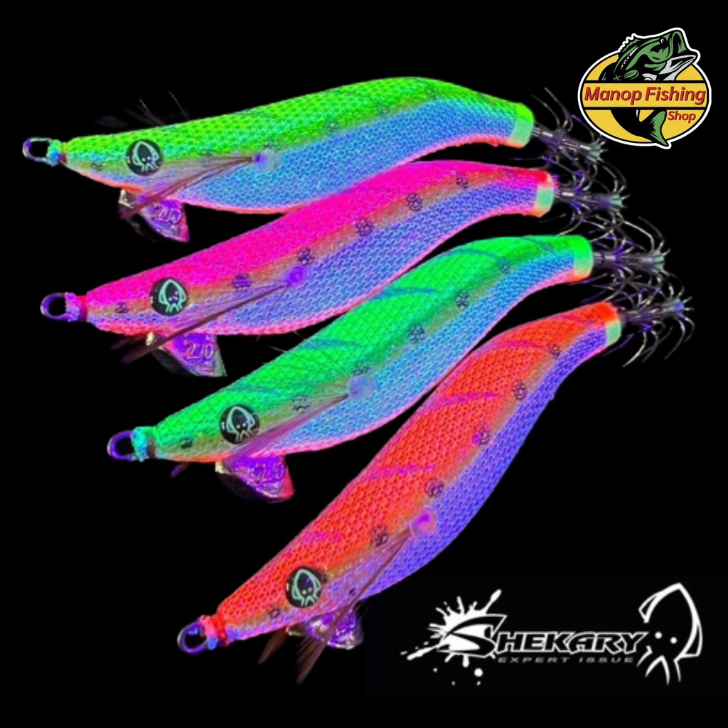 โยกุ้งตกหมึก Shekary (ชิกคารี่) EGI MAN UV colors (สีสะท้อนแสง) & Glow (เรืองแสง)