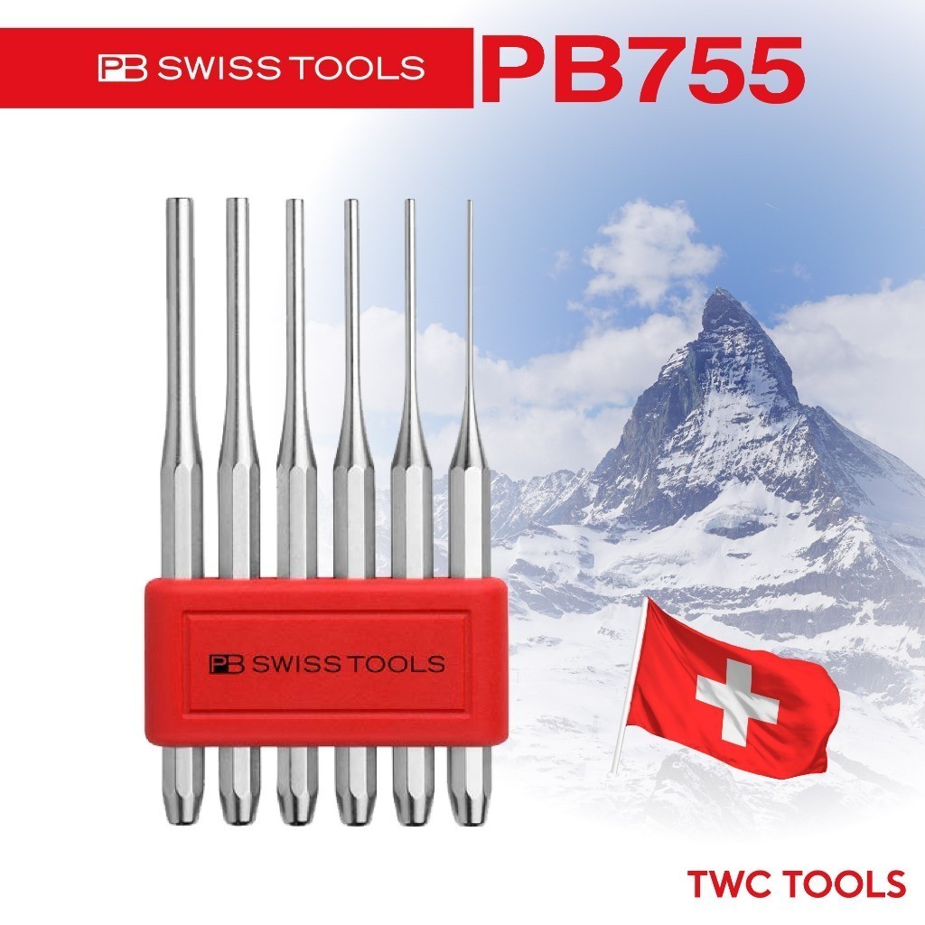 PB Swiss Tools ชุดเหล็กส่ง รุ่น PB 755 pin punch set 6 ชิ้น Swiss Made PB755