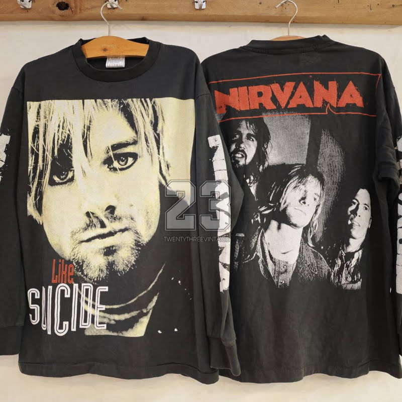 [ 23 ] NIRVANA Kurt Cobain 2 แขนยาว ฟอกพิเศษ เสื้อทัวร์ วงร๊อค วินเทจ vintage shrit