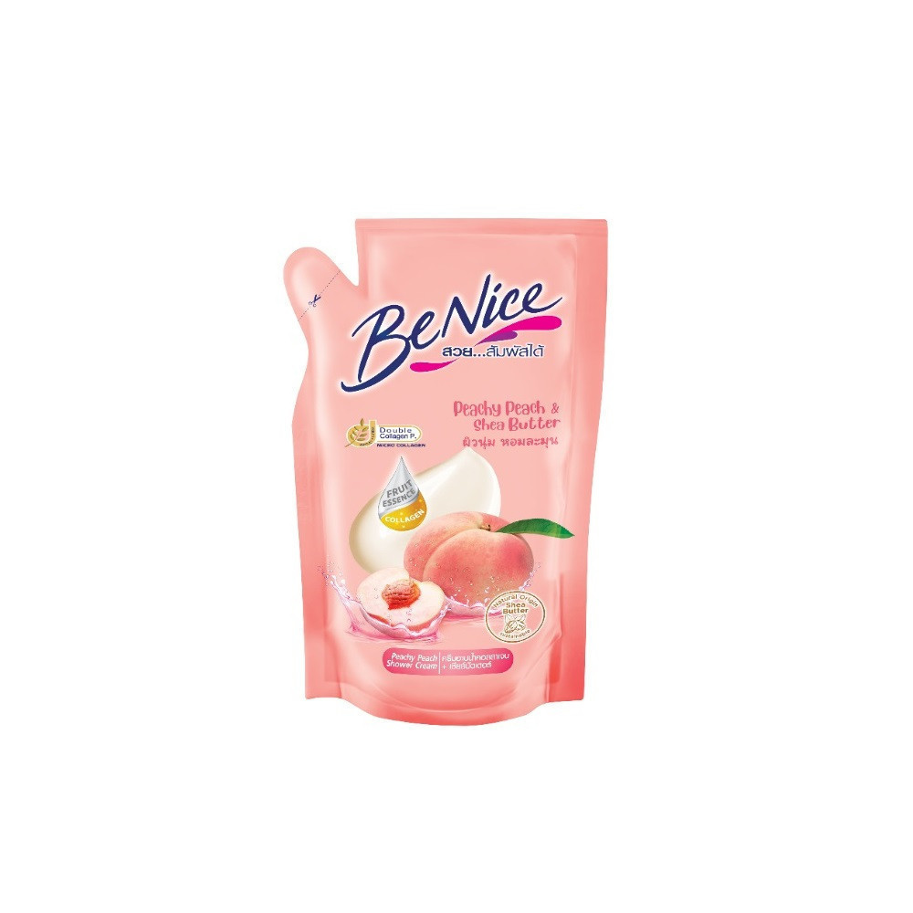 BENICE Peachy Peach & Shea Butter Shower Cream 400 ml. Refill บีไนซ์ ครีมอาบน้ำ เชียร์ บัตเตอร์ พีชชี่ พีช 400 มล. ถุงเติม