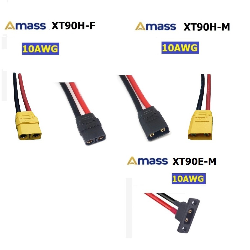 Amass แท้ XT90E-M XT90H-Male XT90H-Female  สำเร็จรูปจากโรงงานพร้อมสายไฟซิลิโคน 10AWG ยาว 10cm และ 20