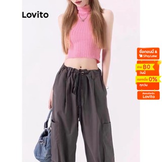 Lovito เสื้อกล้ามลำลองสีพื้น แขนกุด คอเต่า L45AD028(สีชมพู/สีดำ)