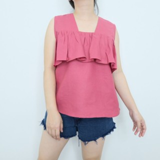 เสื้อลินินแท้ 100% รุ่นแขนกุดต่อระบาย Freesize อก 40"