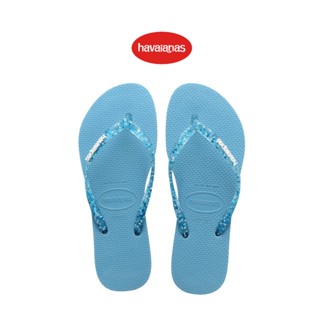 Havaianas รองเท้าแตะผู้หญิง Slim Logo Metallic Flip Flops - TRANQUILITY BLUE รุ่น 41198751808BLXX (รองเท้าแตะ รองเท้าผู้หญิง รองเท้าแตะหญิง)